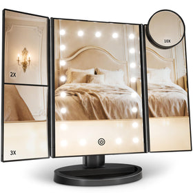 HUONUL Trifold Makeup Mirror with LED lighting front view