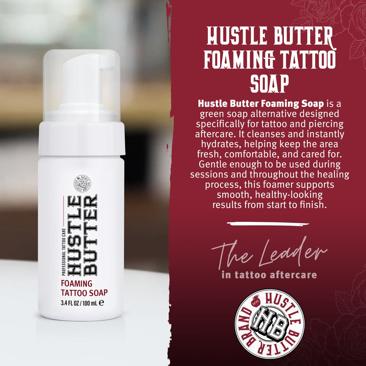 Hustle Bubbles Tattoo Aftercare Foaming Soap bottle side view