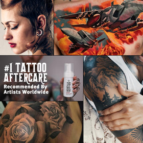 Hustle Bubbles Tattoo Aftercare Foaming Soap in a bathroom setting