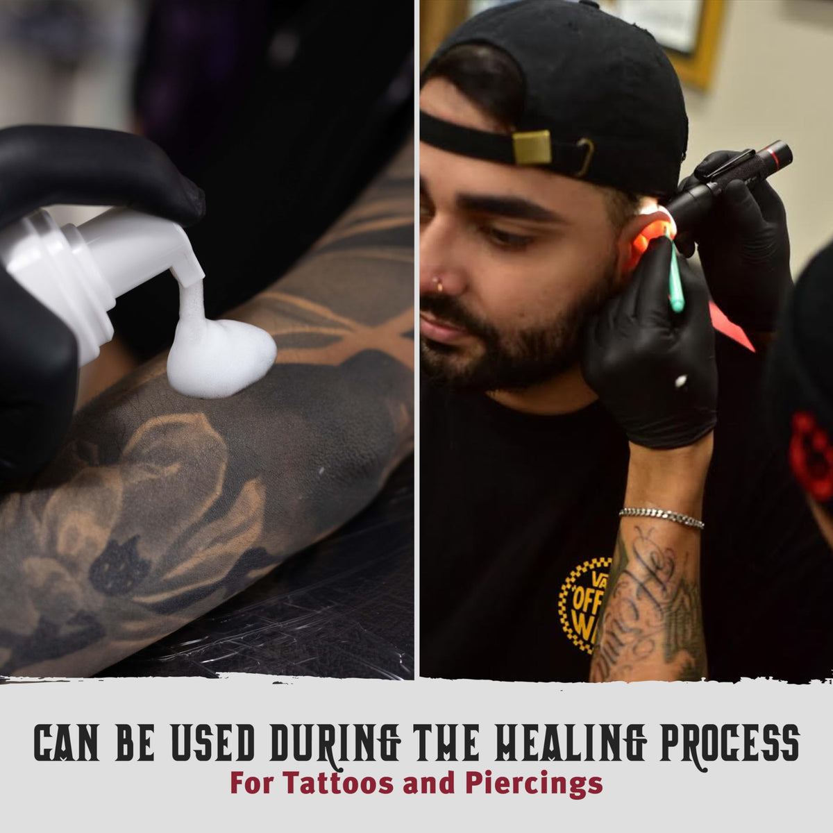 Hustle Bubbles Tattoo Soap in use on fresh tattoo