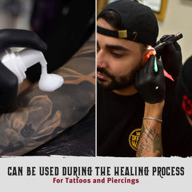Hustle Bubbles Tattoo Soap in use on fresh tattoo