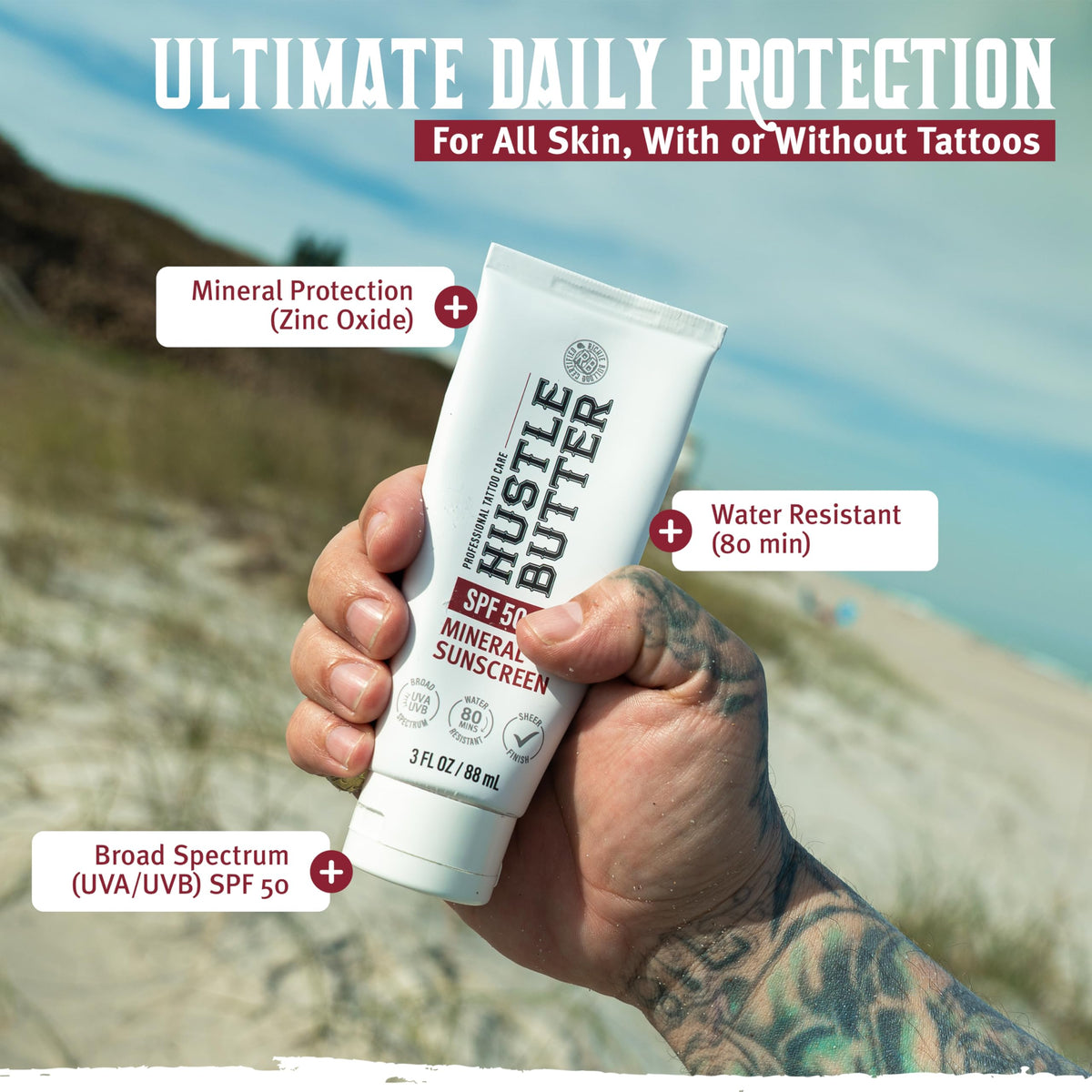 Hustle Butter Deluxe Tattoo Aftercare Sunscreen 3 oz back view