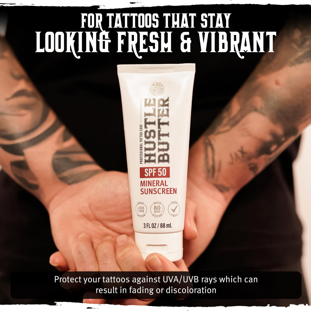 Hustle Butter Deluxe Tattoo Aftercare Sunscreen 3 oz with summer accessories