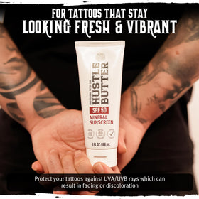 Hustle Butter Deluxe Tattoo Aftercare Sunscreen 3 oz with summer accessories