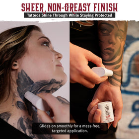 Hustle Butter Deluxe Tattoo Aftercare Sunscreen Stick application on skin