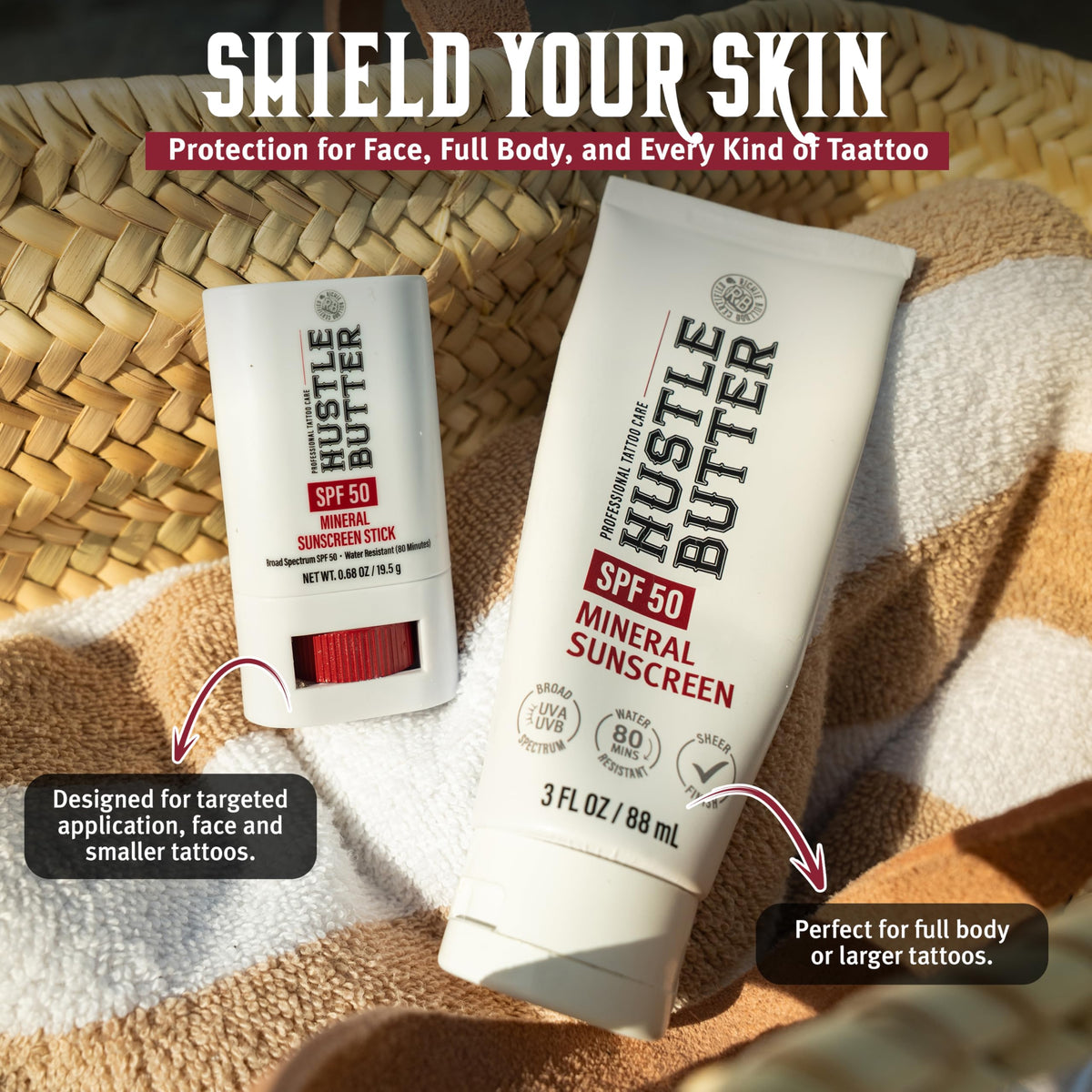 Hustle Butter Deluxe Tattoo Aftercare Sunscreen Stick packaging view