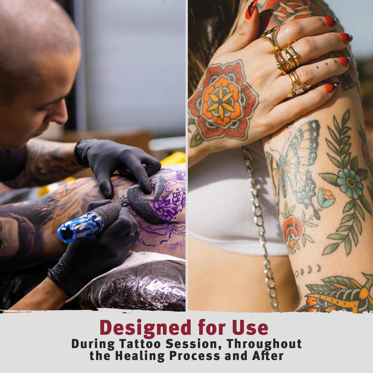 Hustle Butter Deluxe Tattoo Balm on a tattoo