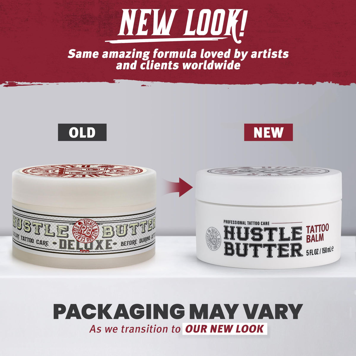 Hustle Butter Deluxe Tattoo Balm with ingredients display