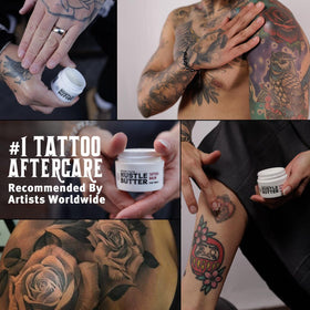 Hustle Butter Deluxe Tattoo Butter in artist's hand