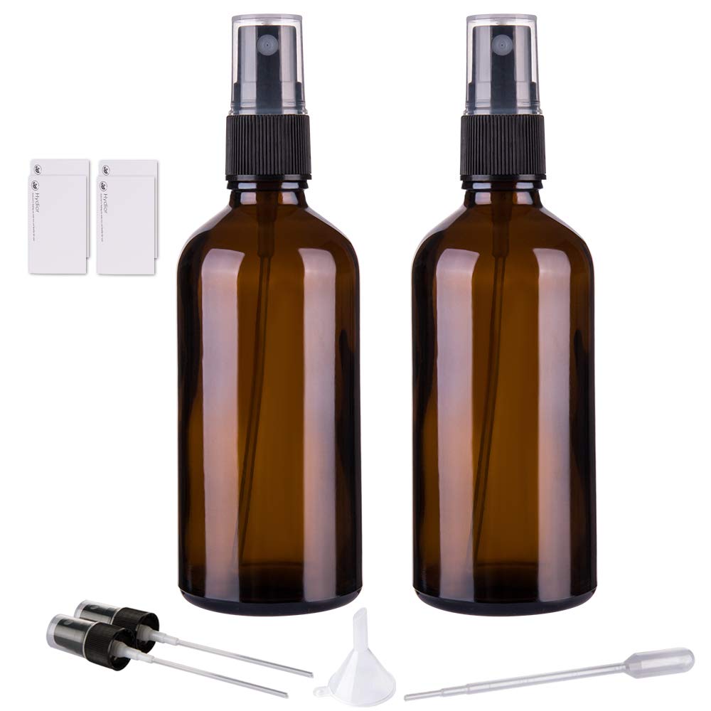 Hydior Amber Glass Spray Bottle front view, 4oz