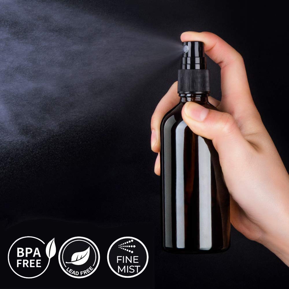 Hydior Amber Glass Spray Bottle side view with sprayer