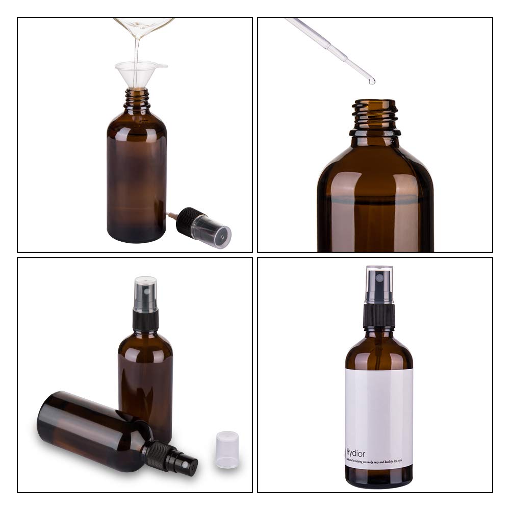 Hydior Amber Glass Spray Bottle with black fine mist sprayer