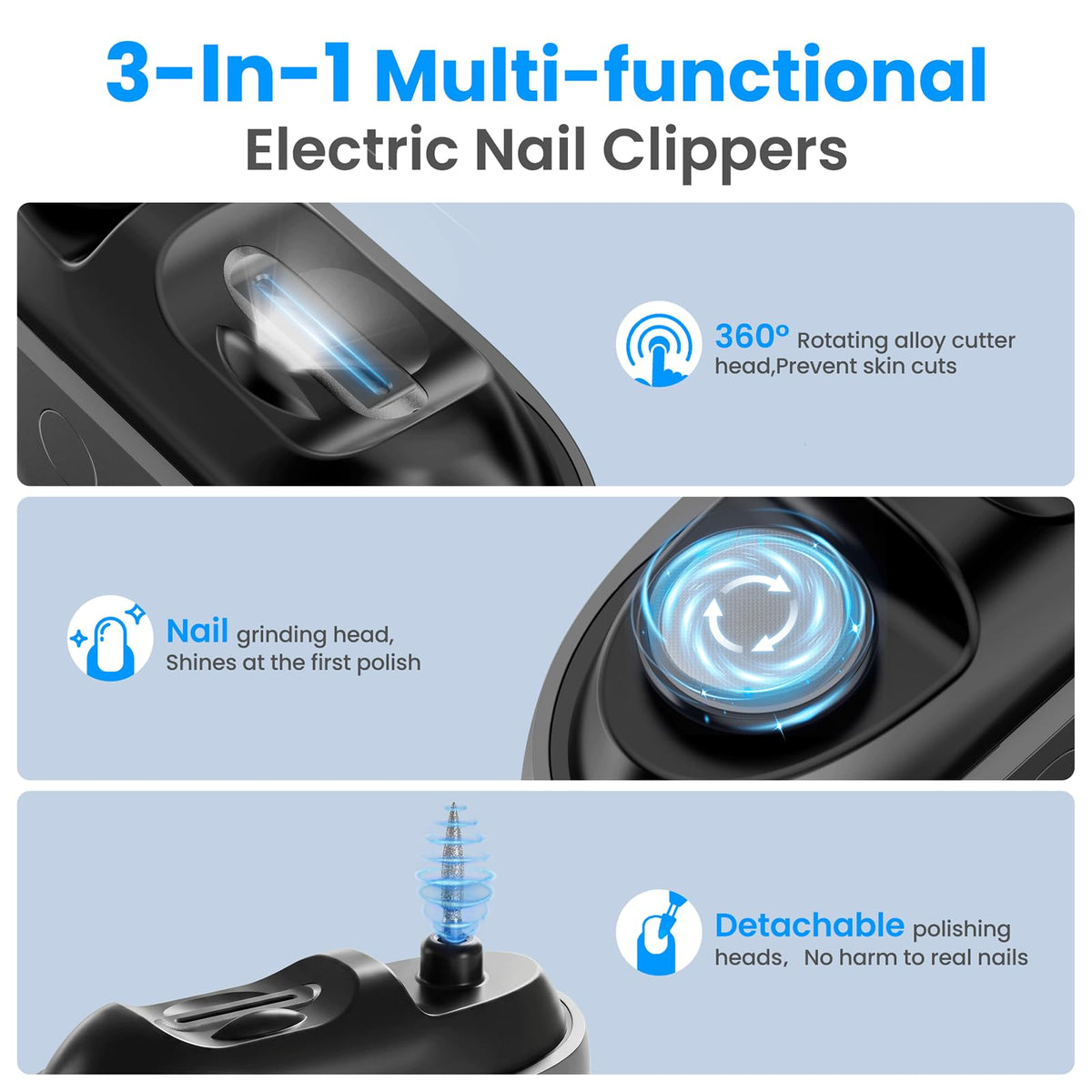 Hypoet Electric Nail Clipper showing one-touch operation button