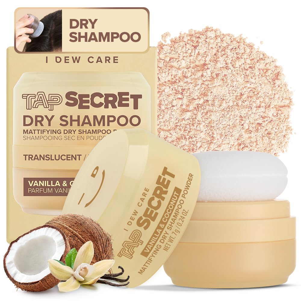 I DEW CARE Tap Secret Dry Shampoo Powder front view with Vanilla & Coconut scent