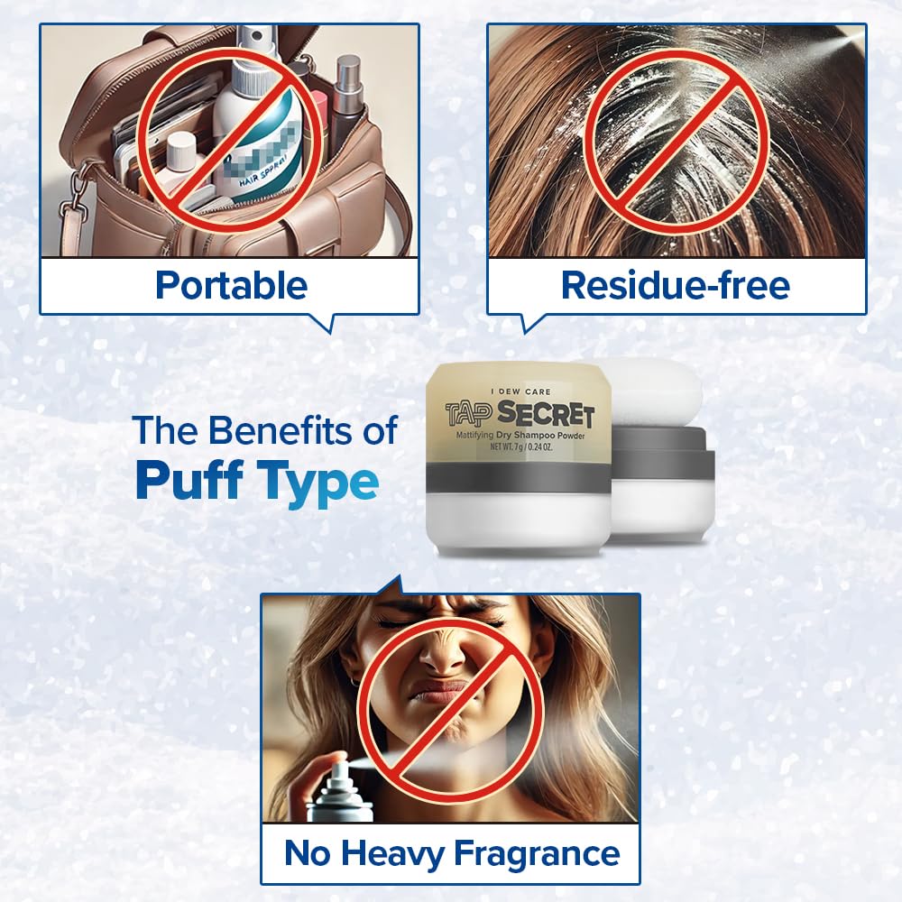 I DEW CARE Tap Secret Dry Shampoo Powder on a bathroom shelf