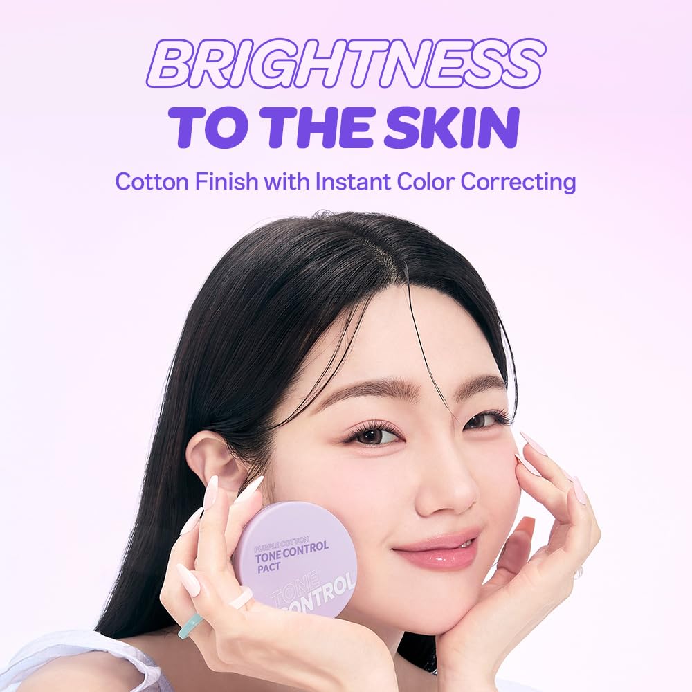 I'M MEME Purple Cotton Tone Control Pact open with powder