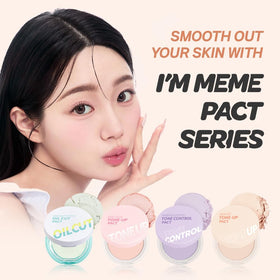 I'M MEME Purple Cotton Tone Control Pact with makeup brushes