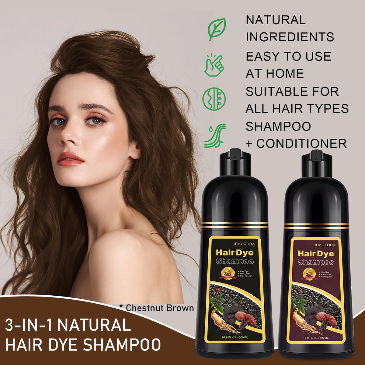 iemokoda Chestnut Brown Hair Dye Shampoo back view