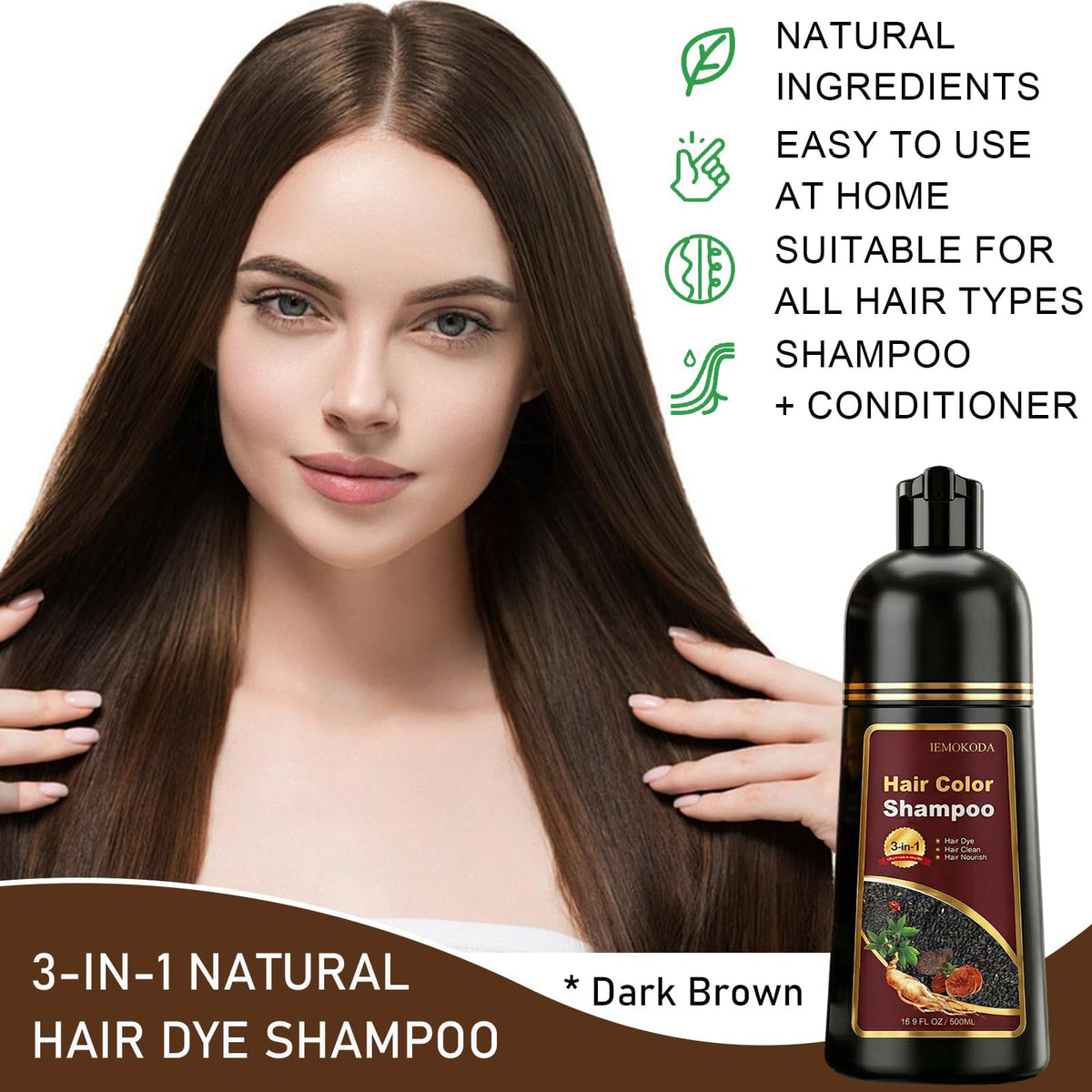 iemokoda Dark Brown Hair Dye Shampoo 3-in-1 back view