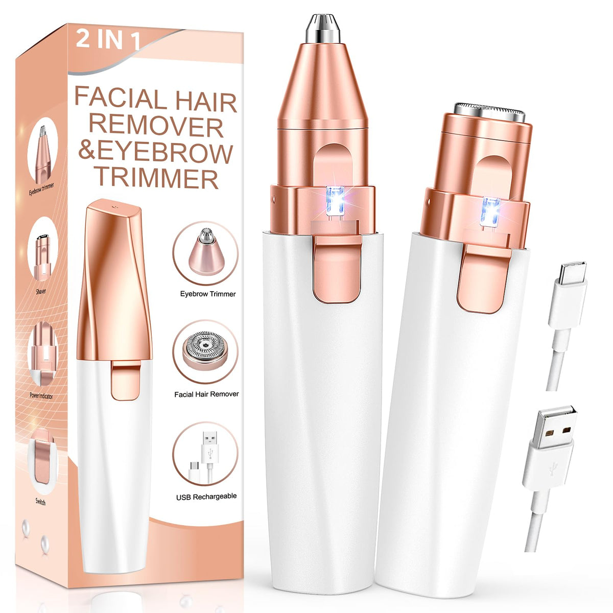 IFANZETECH 2-in-1 rechargeable eyebrow trimmer front view