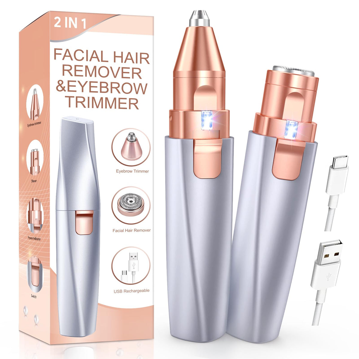 IFANZETECH Eyebrow Trimmer front view with interchangeable heads
