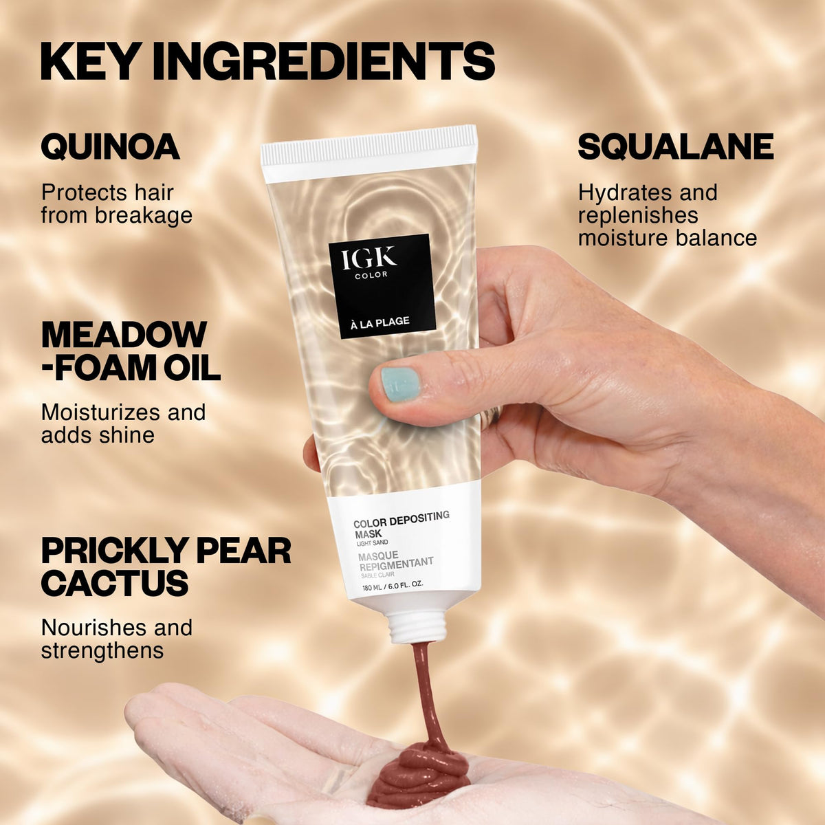 IGK A La Plage Hair Gloss Mask with blonde hair before and after