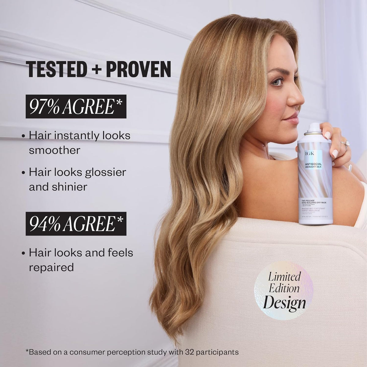 IGK Antisocial Midnight Silk Bond-Building Dry Hair Mask with application spray
