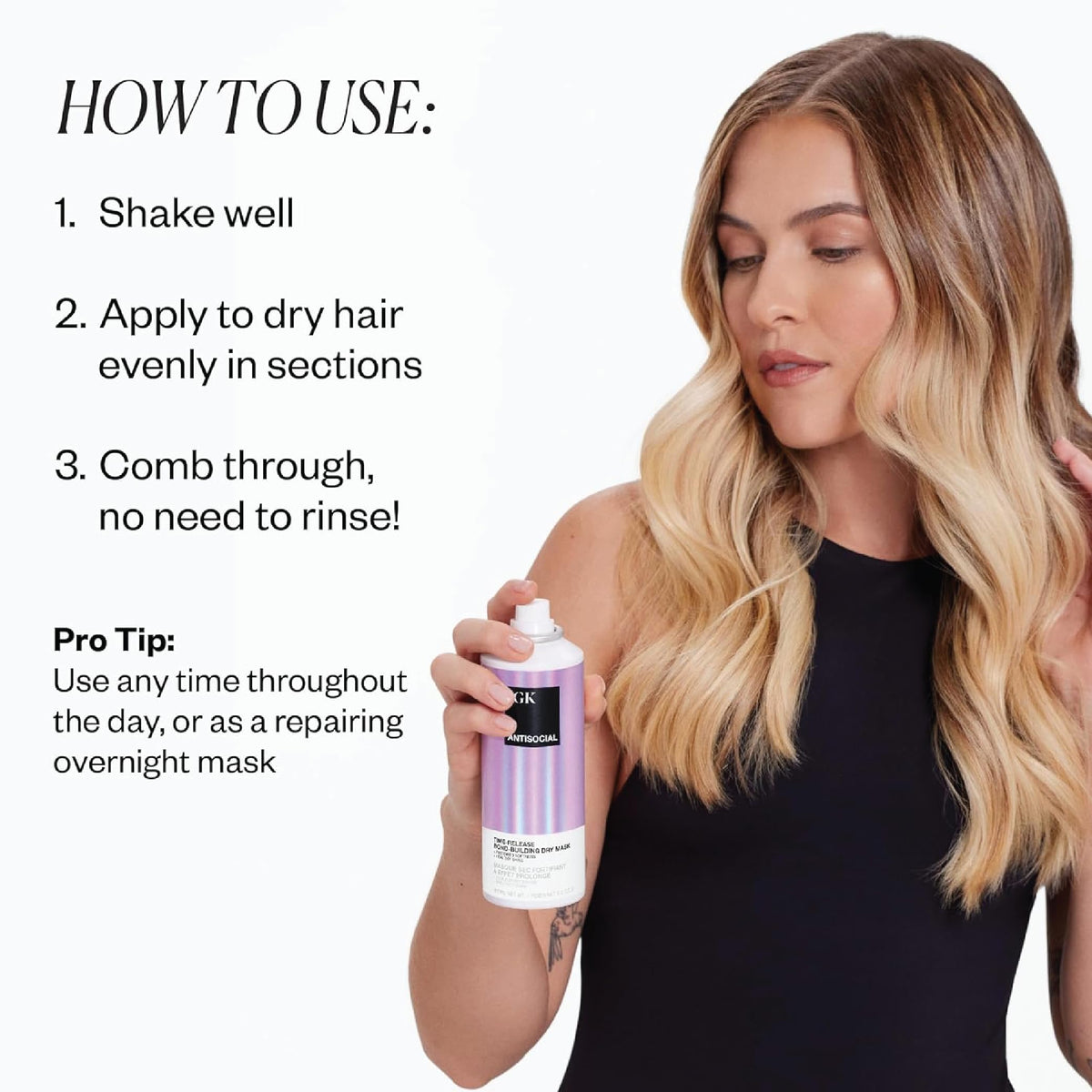 IGK Antisocial No-Rinse Overnight Dry Hair Mask application on hair