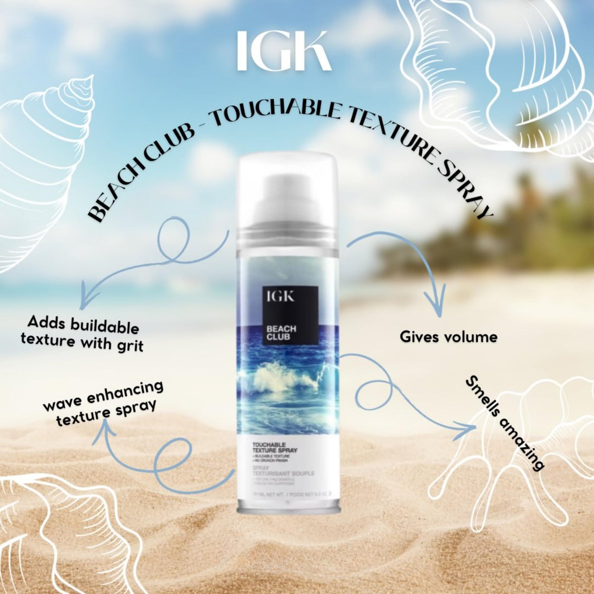 IGK Beach Club Texture Spray in hand