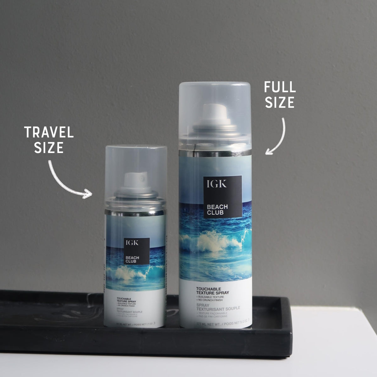 IGK Beach Club Texture Spray side view showing nozzle
