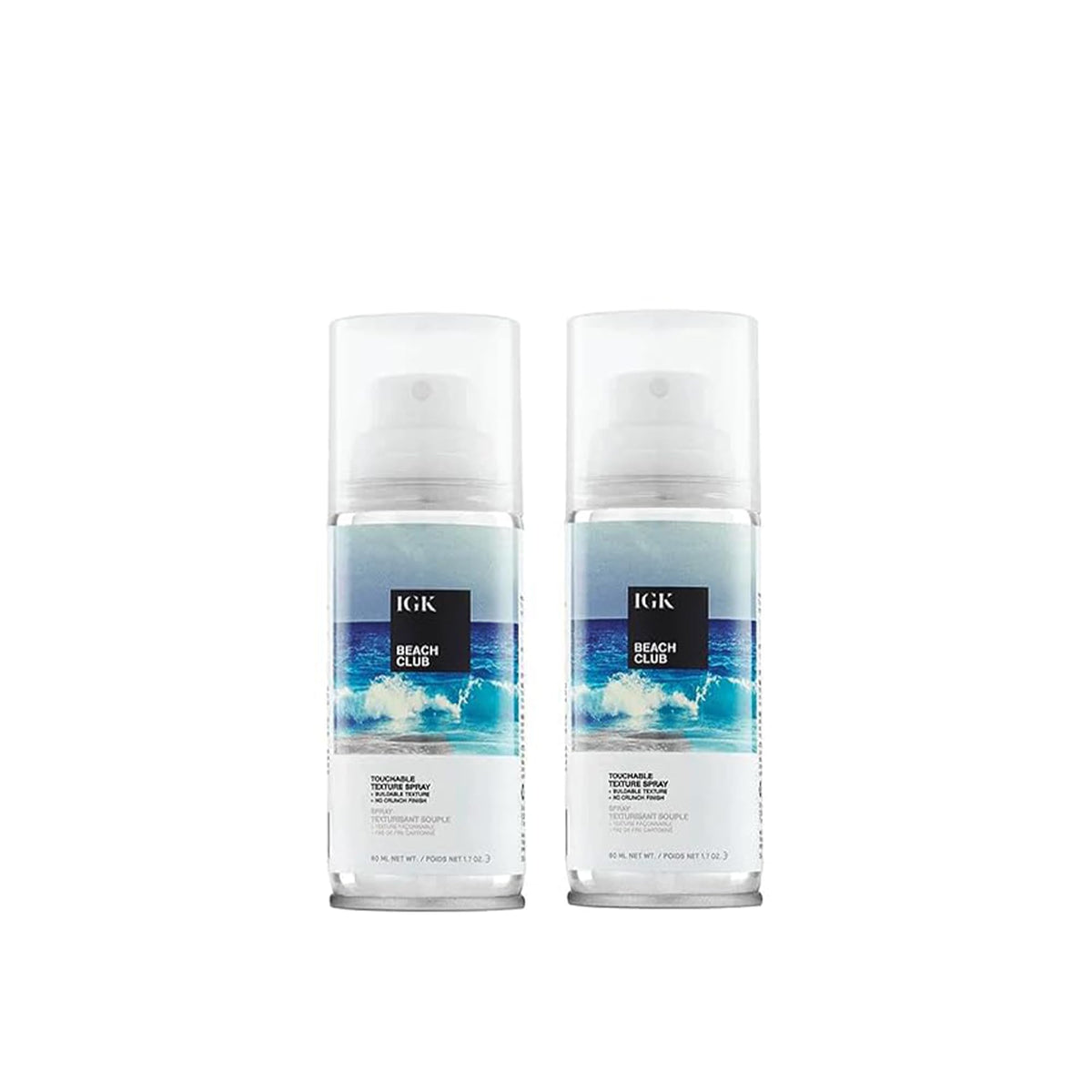 IGK Beach Club Volumizing Texture Spray front view, travel size pack