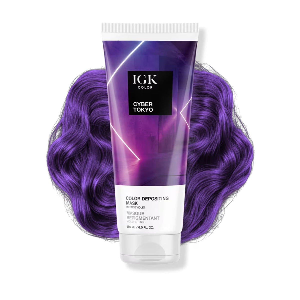 IGK Cyber Tokyo Hair Gloss front view with violet packaging