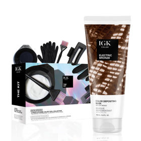 IGK Electric Bronze Hair Gloss front view with packaging