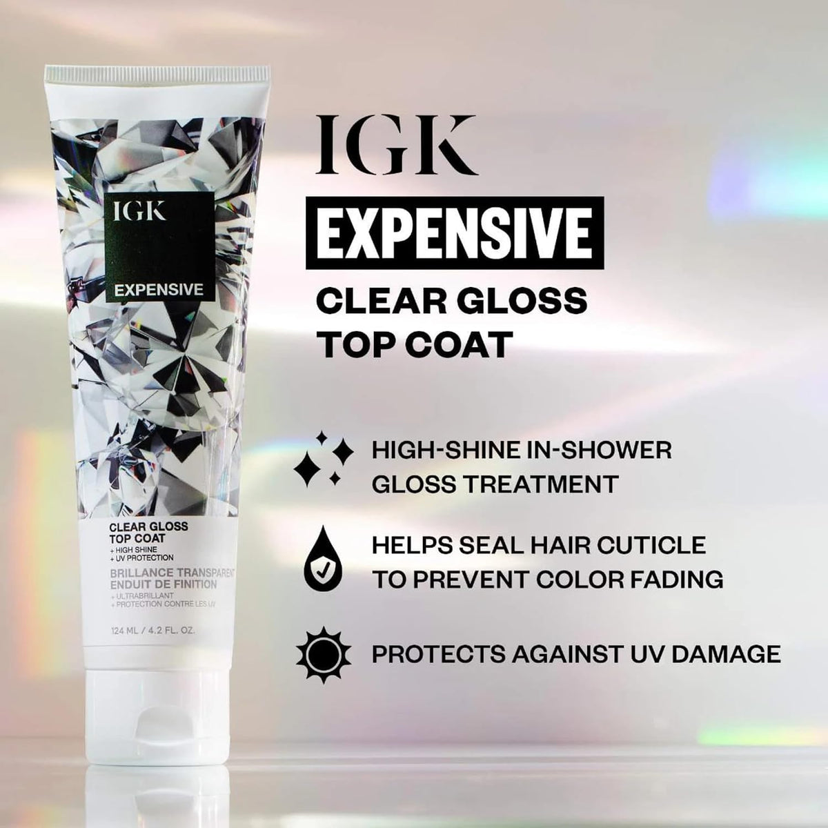 IGK Expensive Clear Gloss Top Coat application on hair