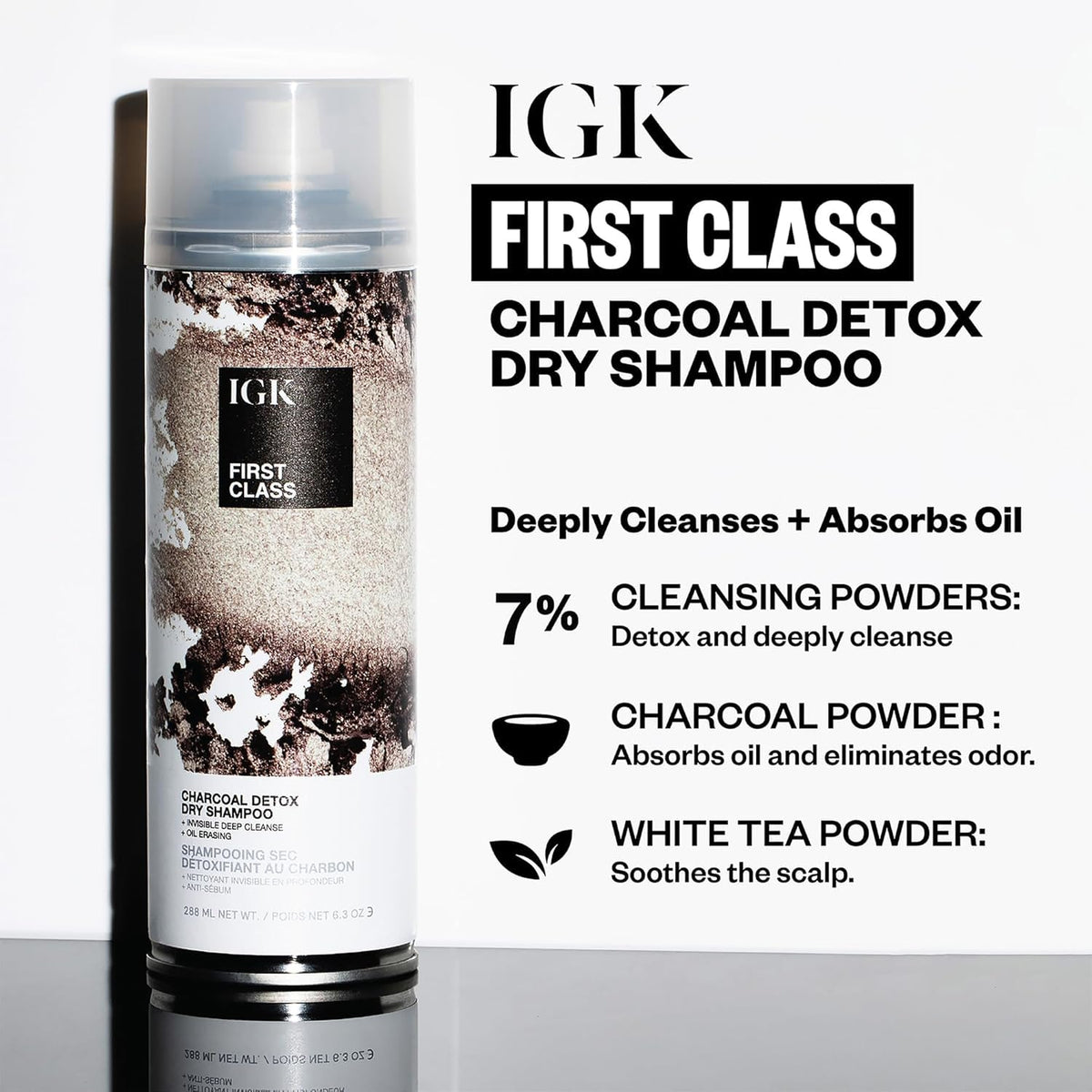 IGK First Class Charcoal Detox Dry Shampoo 11 oz side view