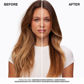 IGK Good Behavior 4-in-1 Prep Spray application on hair