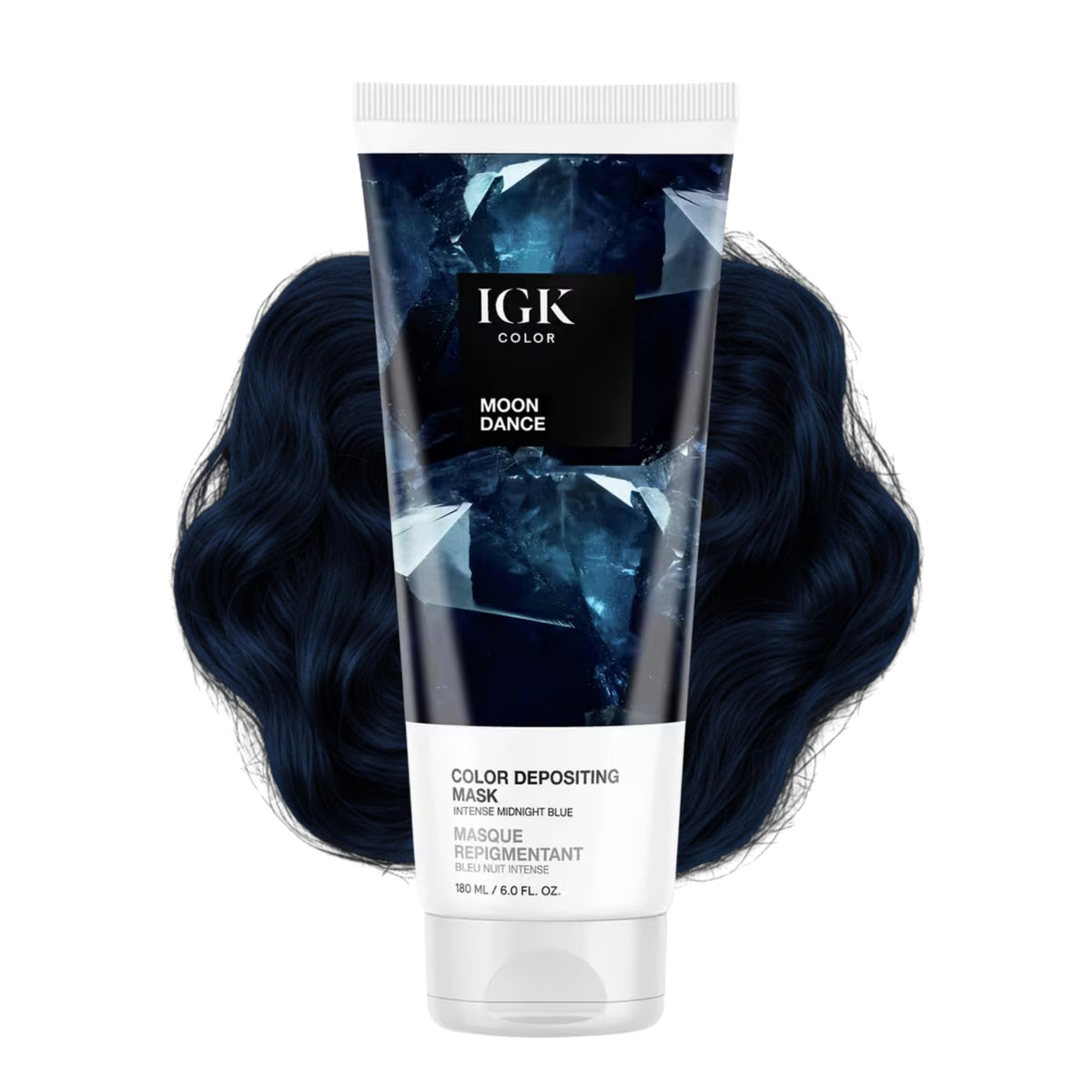 IGK Midnight Blue Hair Gloss front view with packaging