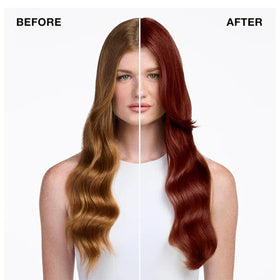 IGK On The Money Fiery Copper Hair Gloss application tools including tint bowl and brush