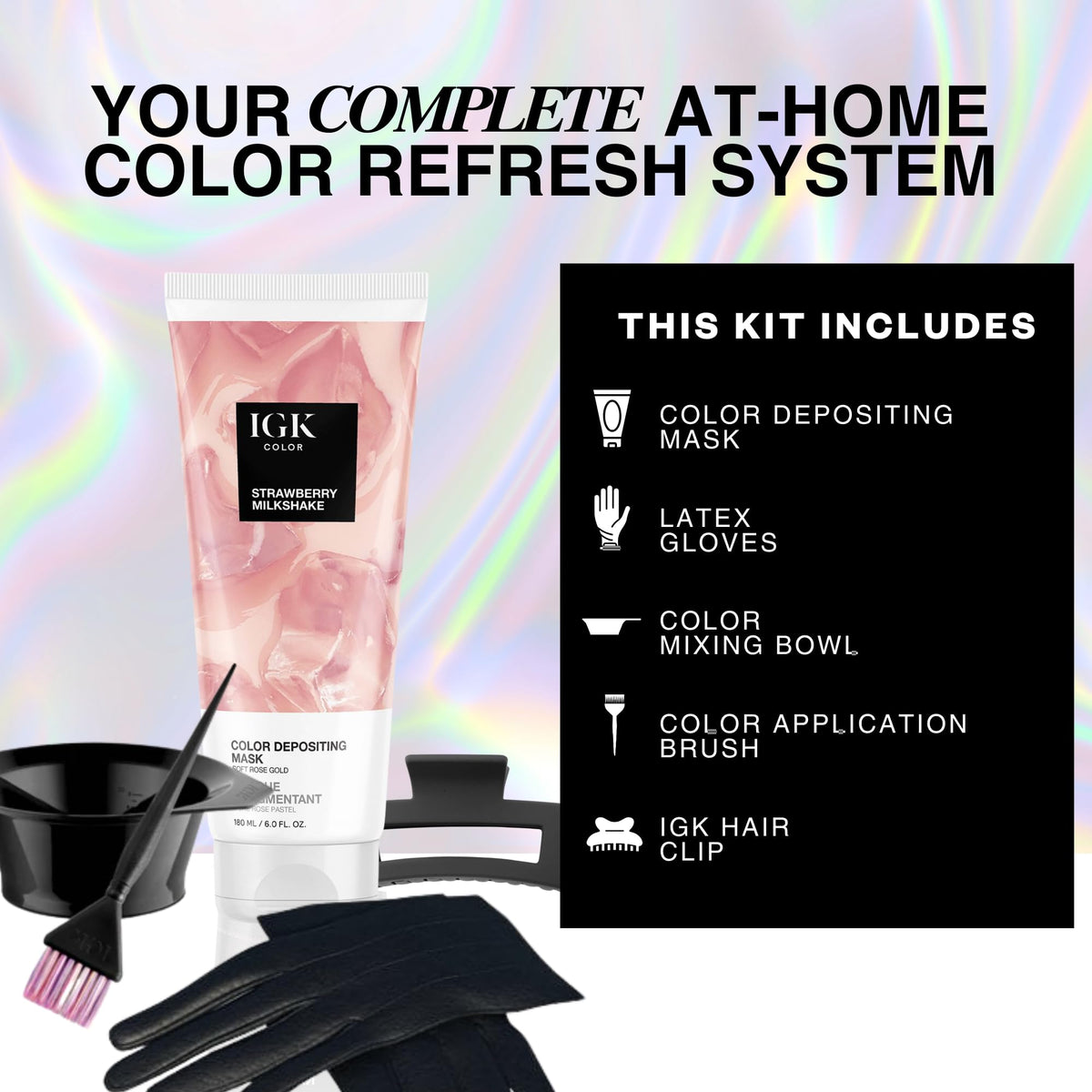 IGK Strawberry Milkshake Hair Gloss application tools included