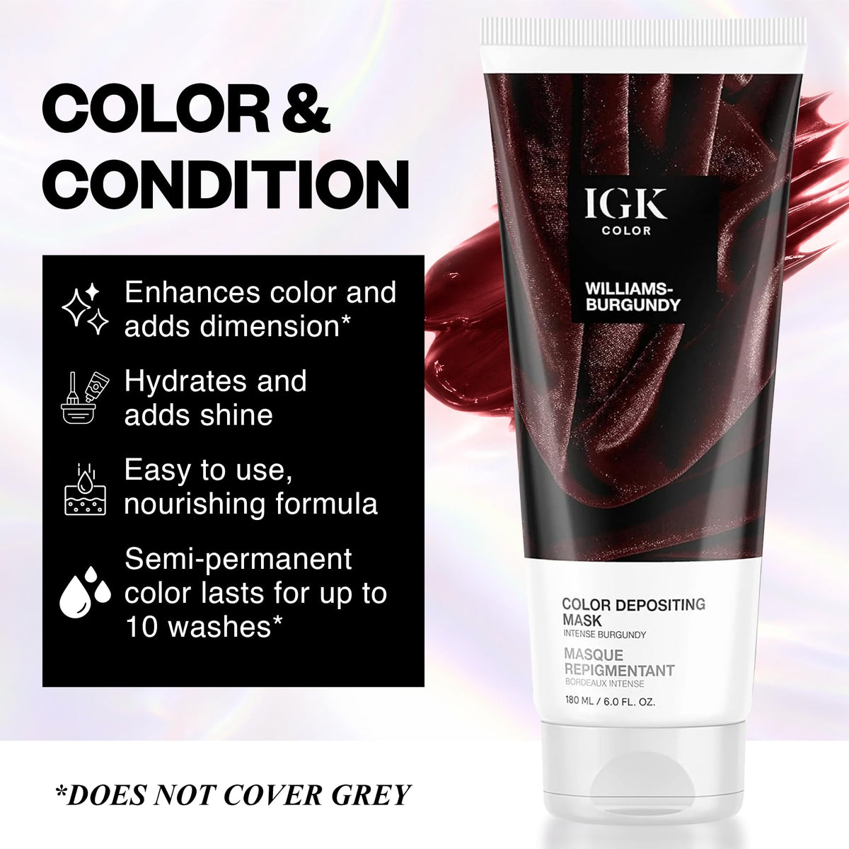IGK Williams Burgundy Hair Gloss packaging details