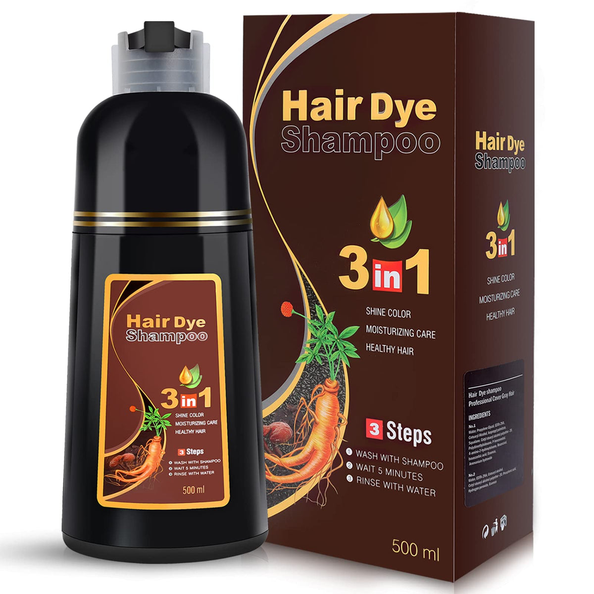 IIIMEIDU Brown Hair Dye Shampoo 3 in 1 front view