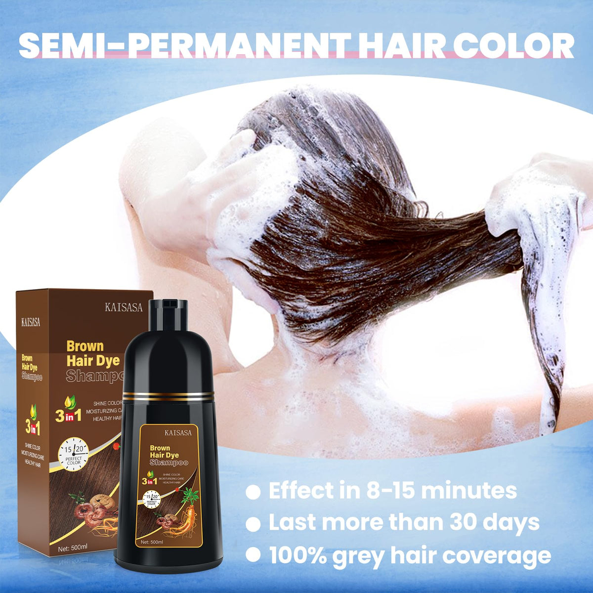 IIIMEIDU Brown Hair Dye Shampoo 3 in 1 packaging