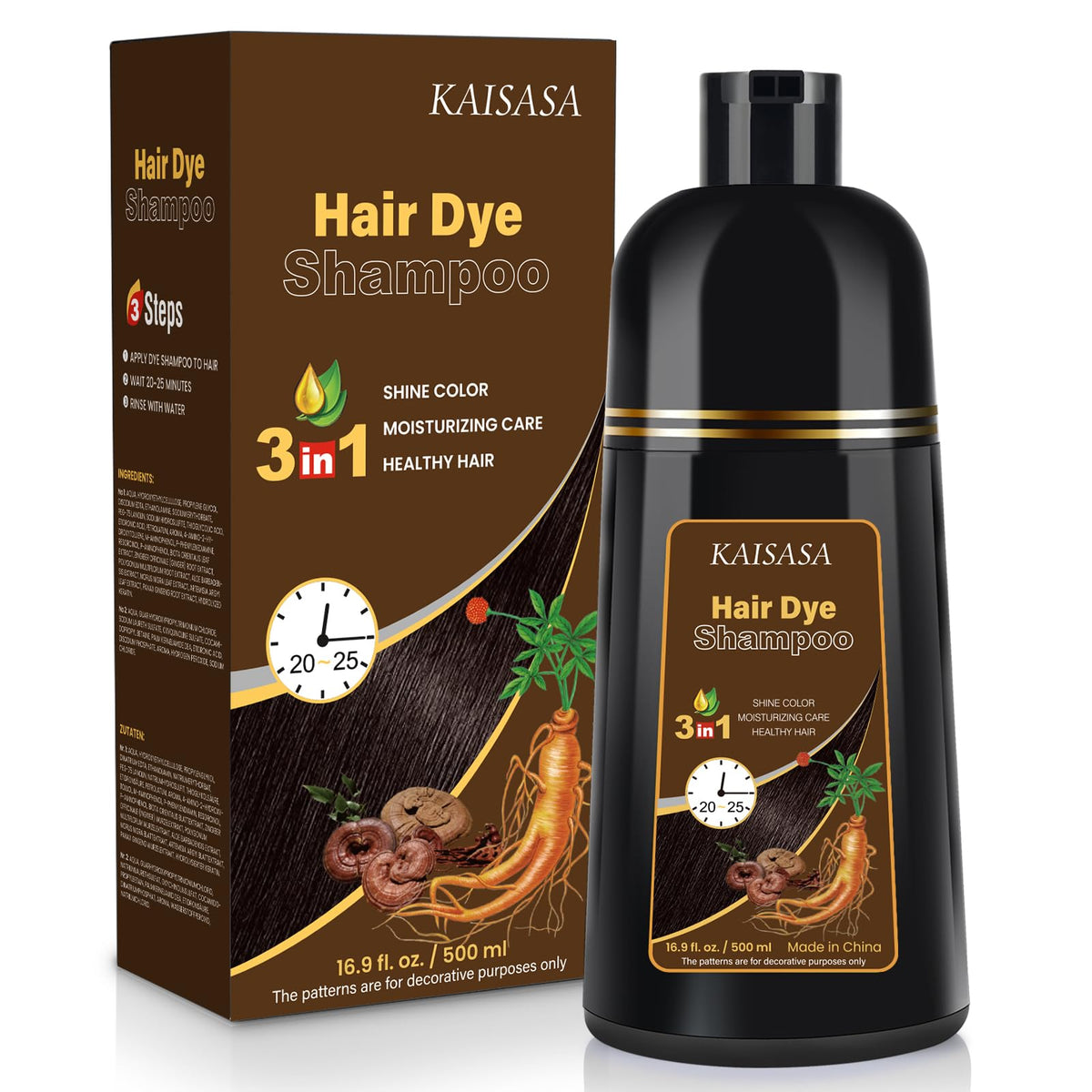 IIIMEIDU Brown Hair Dye Shampoo 531g front view