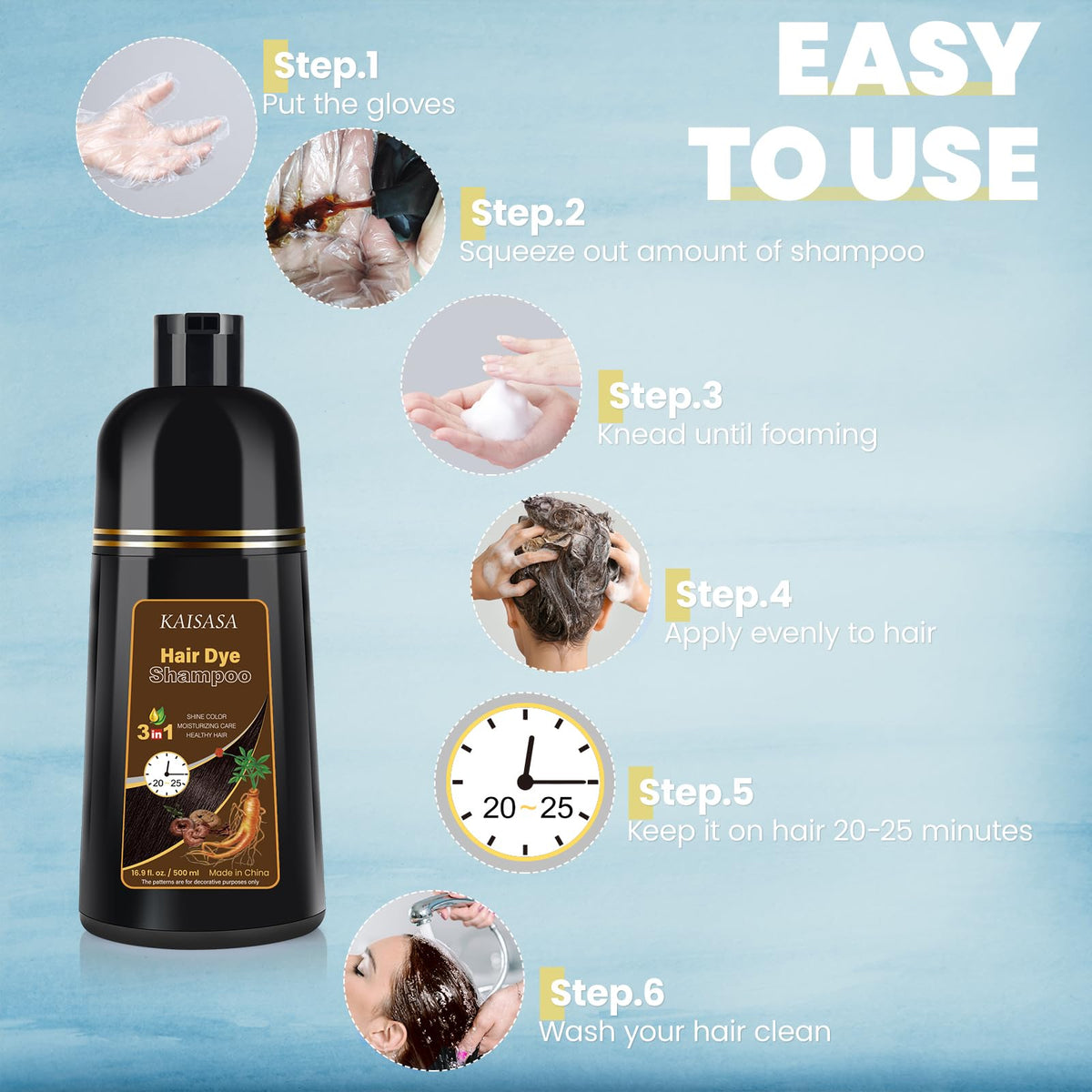 IIIMEIDU Brown Hair Dye Shampoo bottle side view