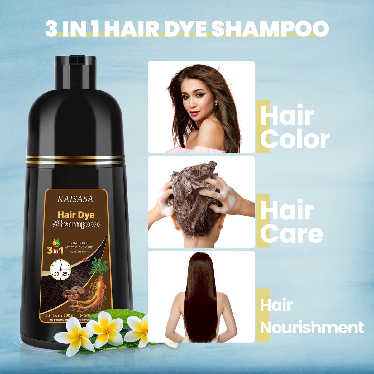 IIIMEIDU Brown Hair Dye Shampoo on hair