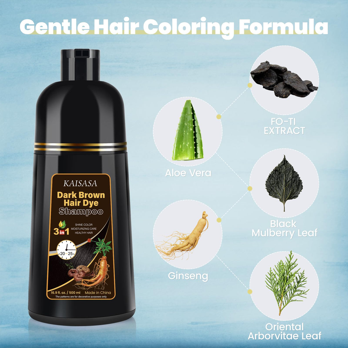 IIIMEIDU Dark Brown Hair Dye Shampoo 549g application process