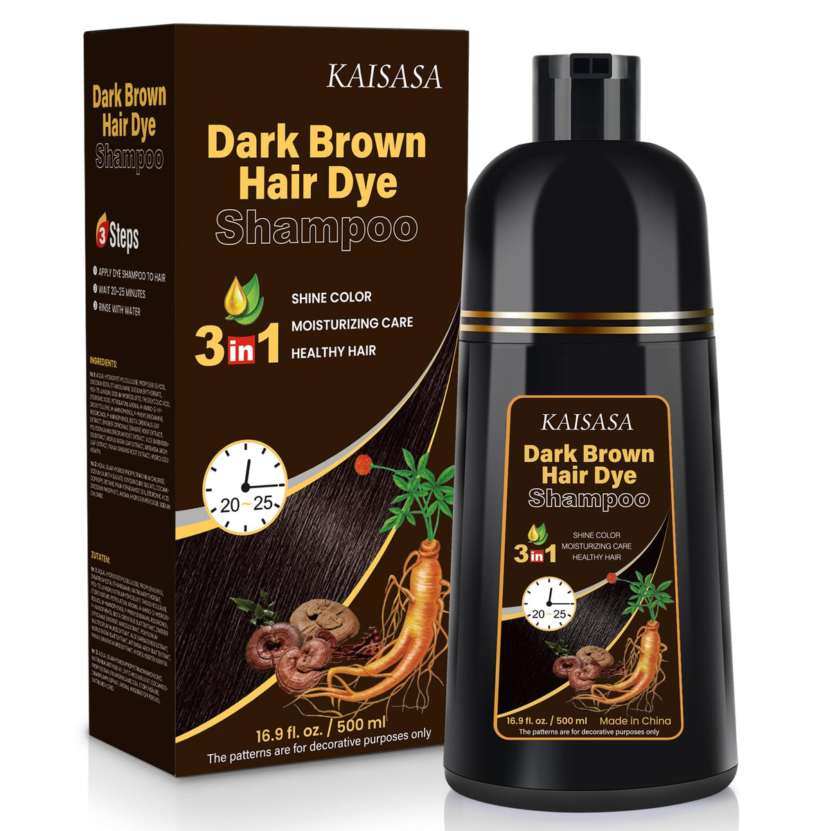 IIIMEIDU Dark Brown Hair Dye Shampoo 549g front view