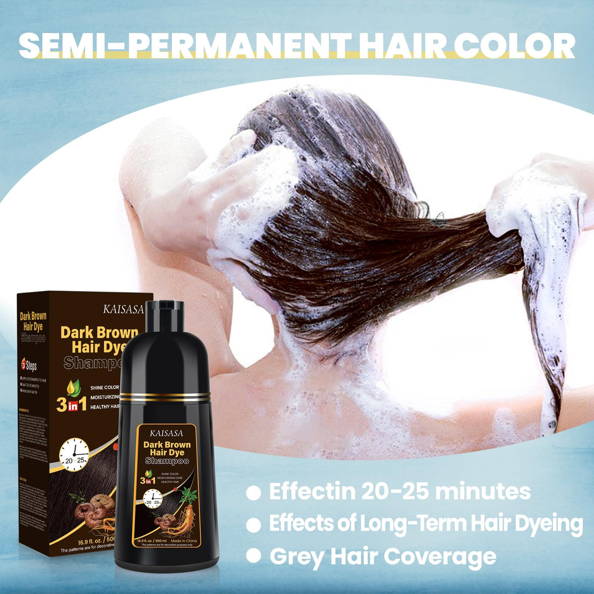 IIIMEIDU Dark Brown Hair Dye Shampoo 549g lifestyle scene