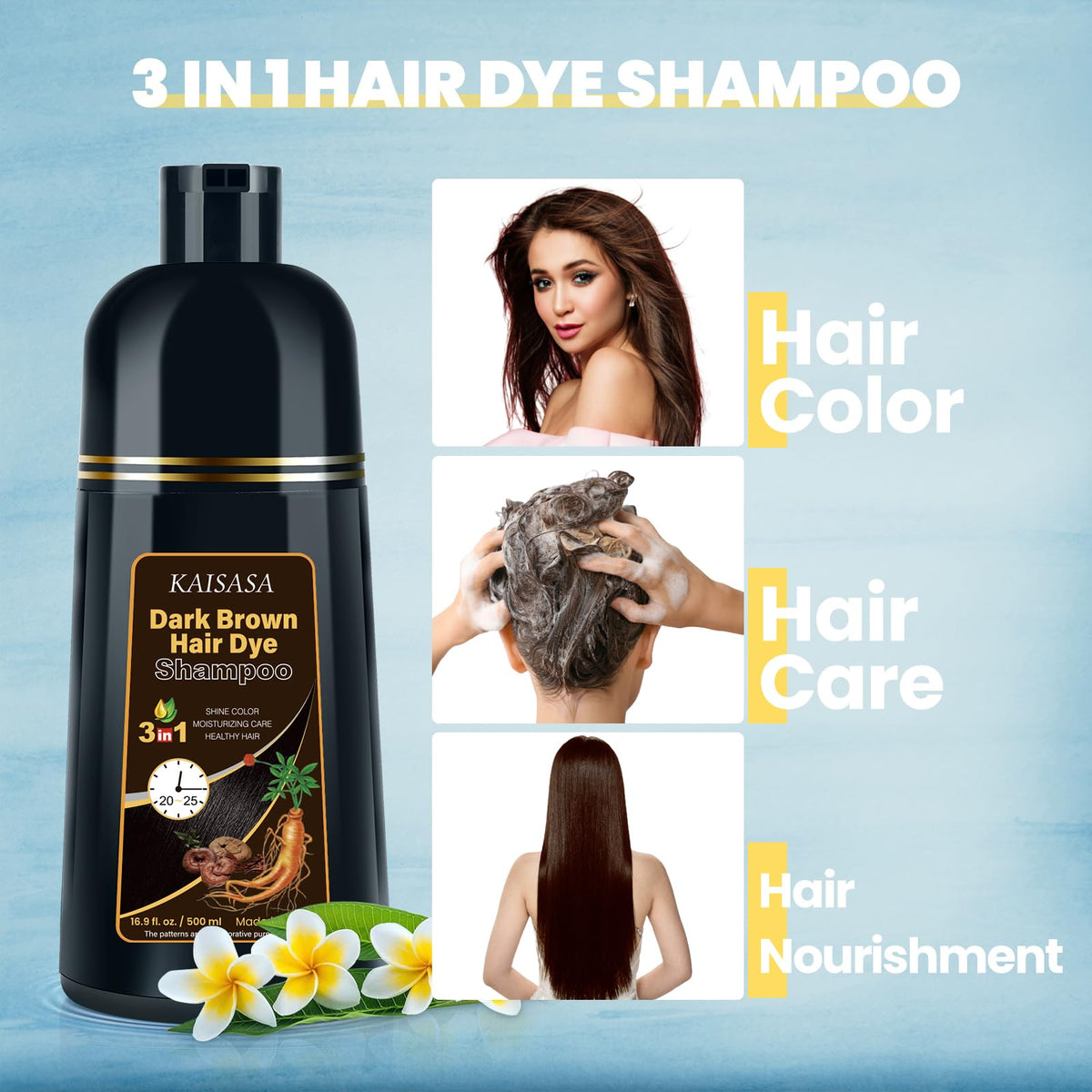 IIIMEIDU Dark Brown Hair Dye Shampoo 549g with gloves