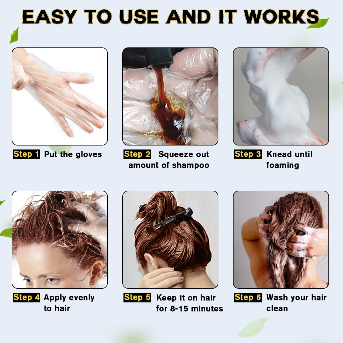 IIIMEIDU Dark Brown Hair Dye Shampoo application process